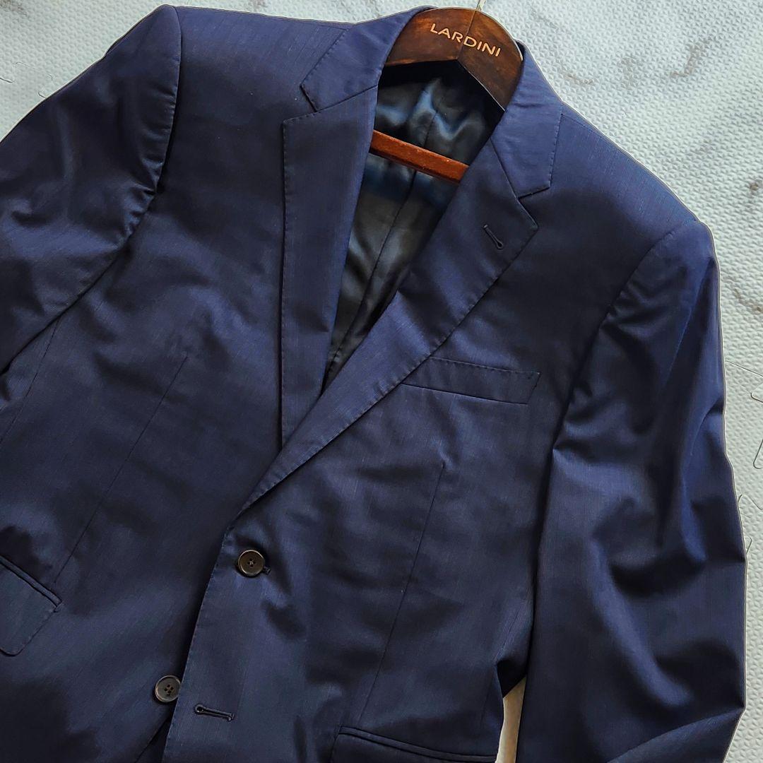 入手困難✨XL相当 ルイヴィトン スーツ ストライプ 裏地ダミエ柄 ネイビー