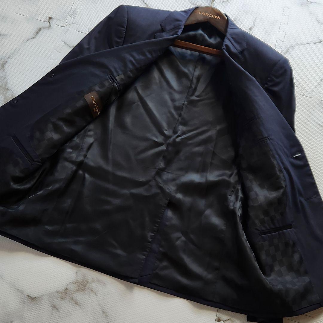 入手困難✨XL相当 ルイヴィトン スーツ ストライプ 裏地ダミエ柄 ネイビー