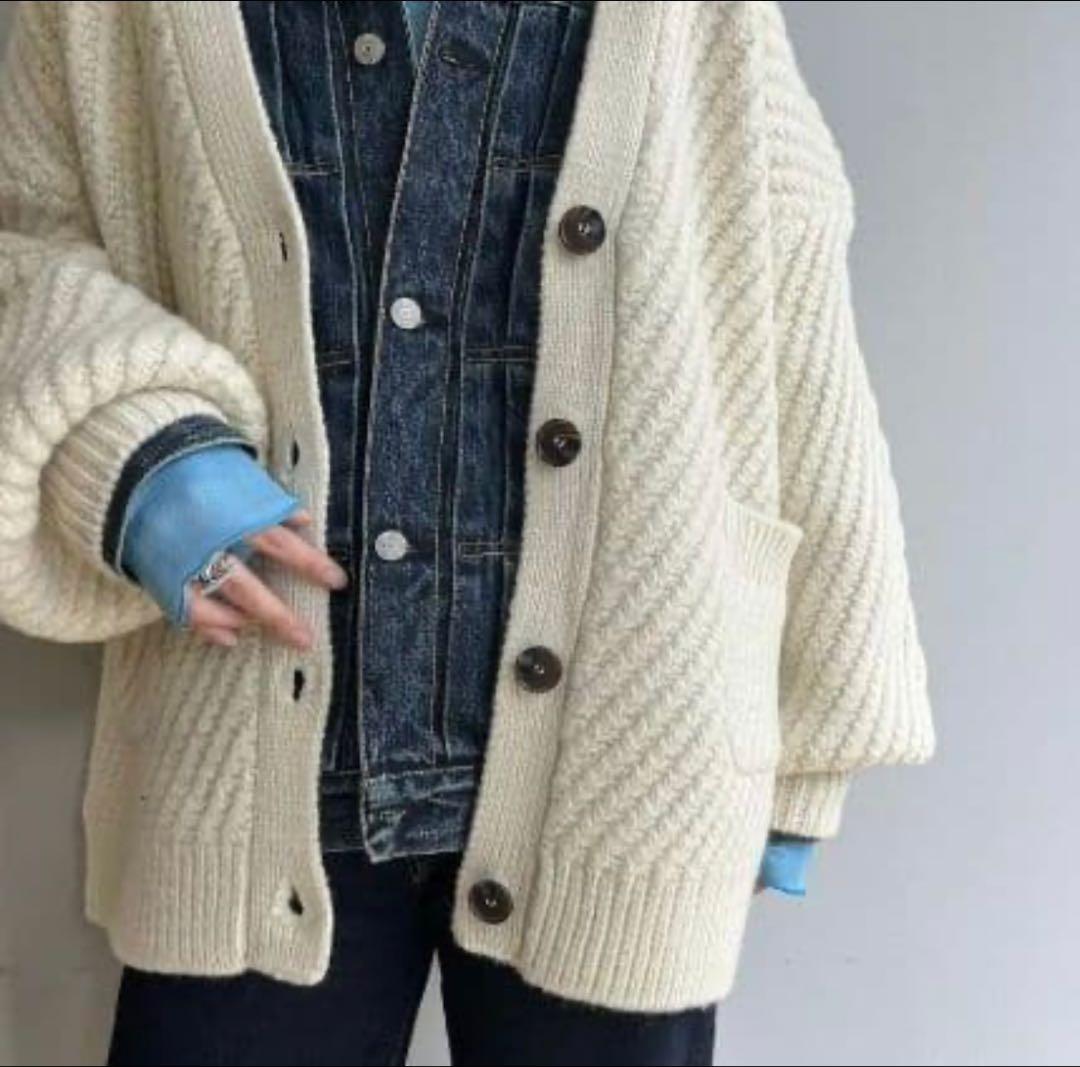 【美品】シンゾーン ボリュームニットカーディガン エクリュ FREE