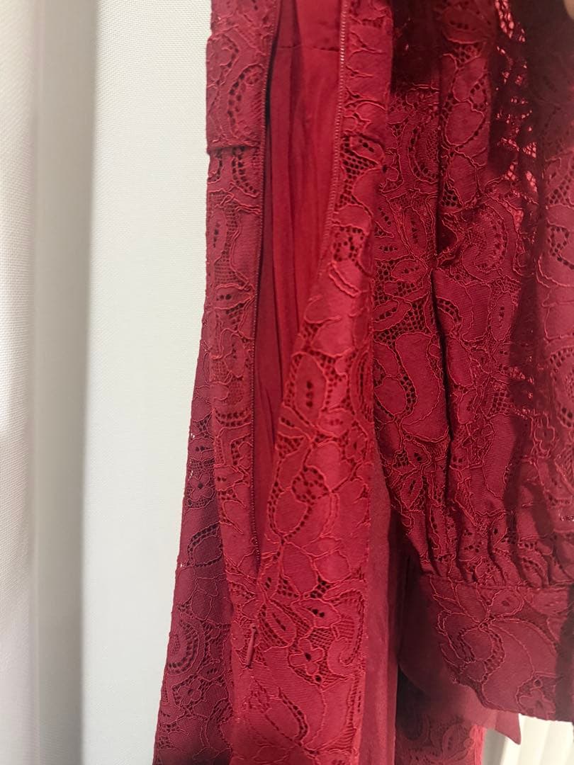 Wild Lily ボウタイリボン付き レッド パールボタン ワンピース ドレス