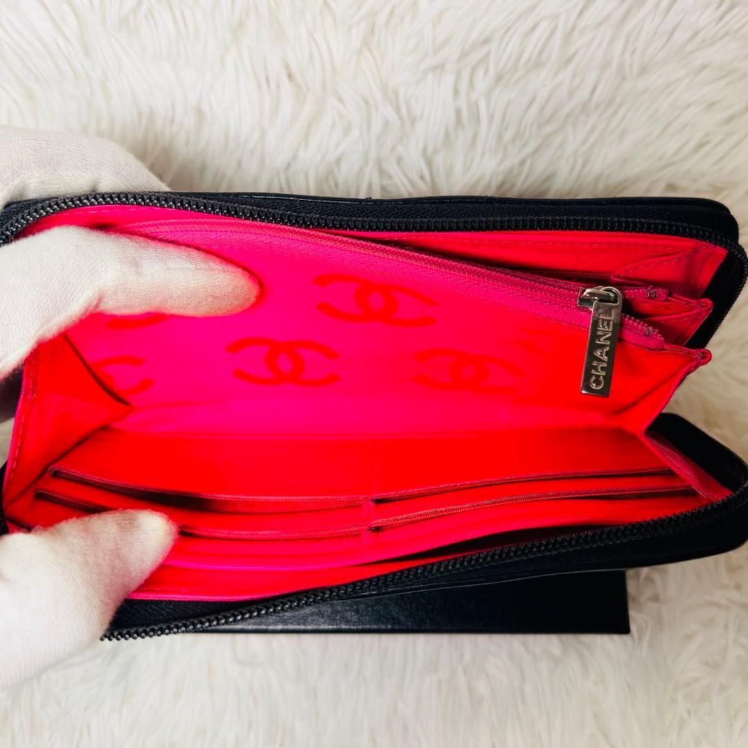 【最終セール！】シャネル　カンボンライン　ラウンドファスナー　長財布　ブラック