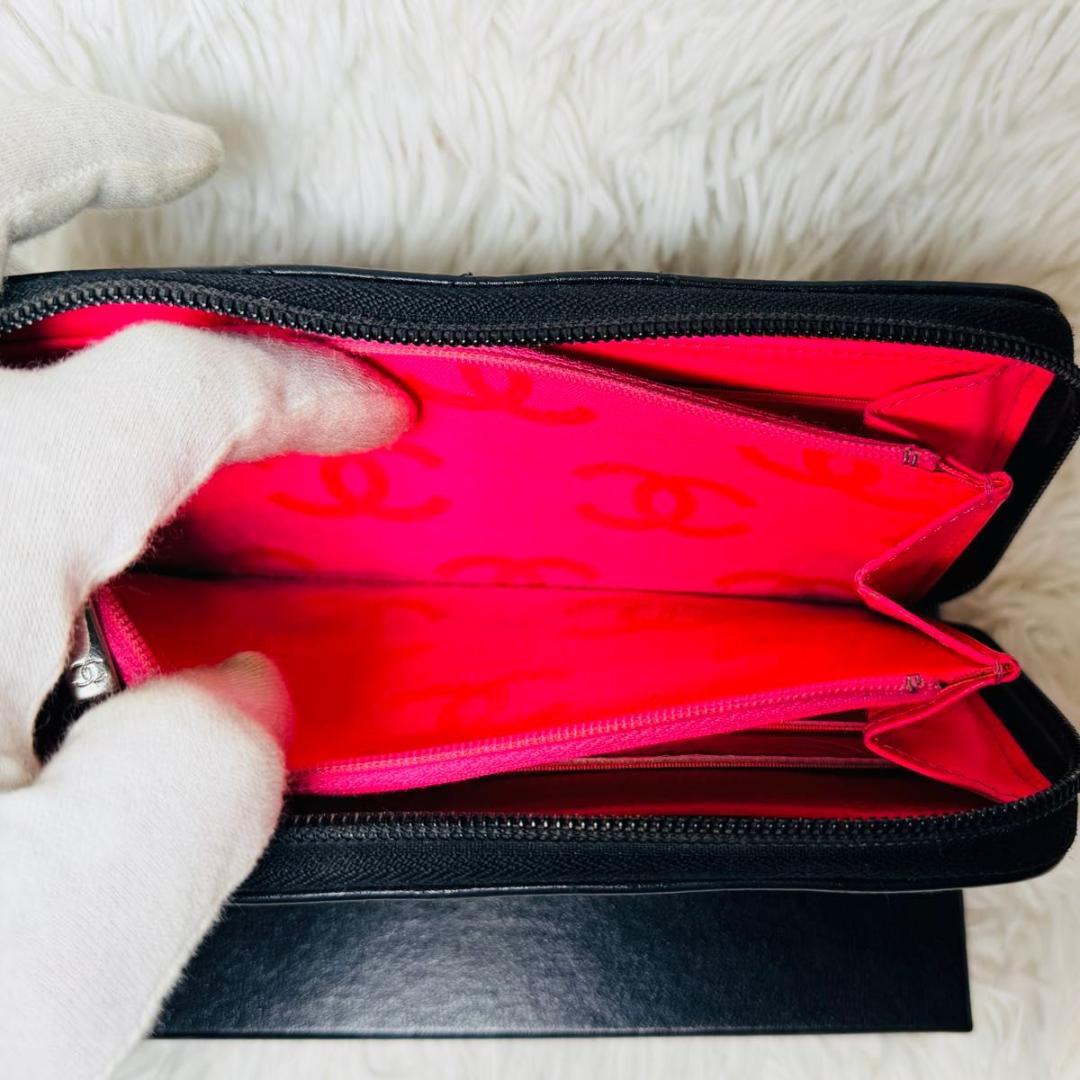 【最終セール！】シャネル　カンボンライン　ラウンドファスナー　長財布　ブラック