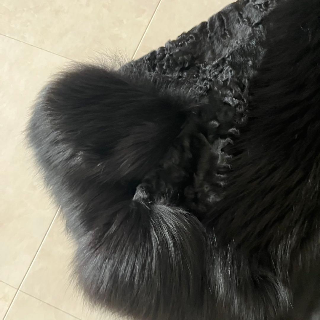 極美品✨フォックスファー× アストラカン　ブラック ケープコート　マントポンチョ