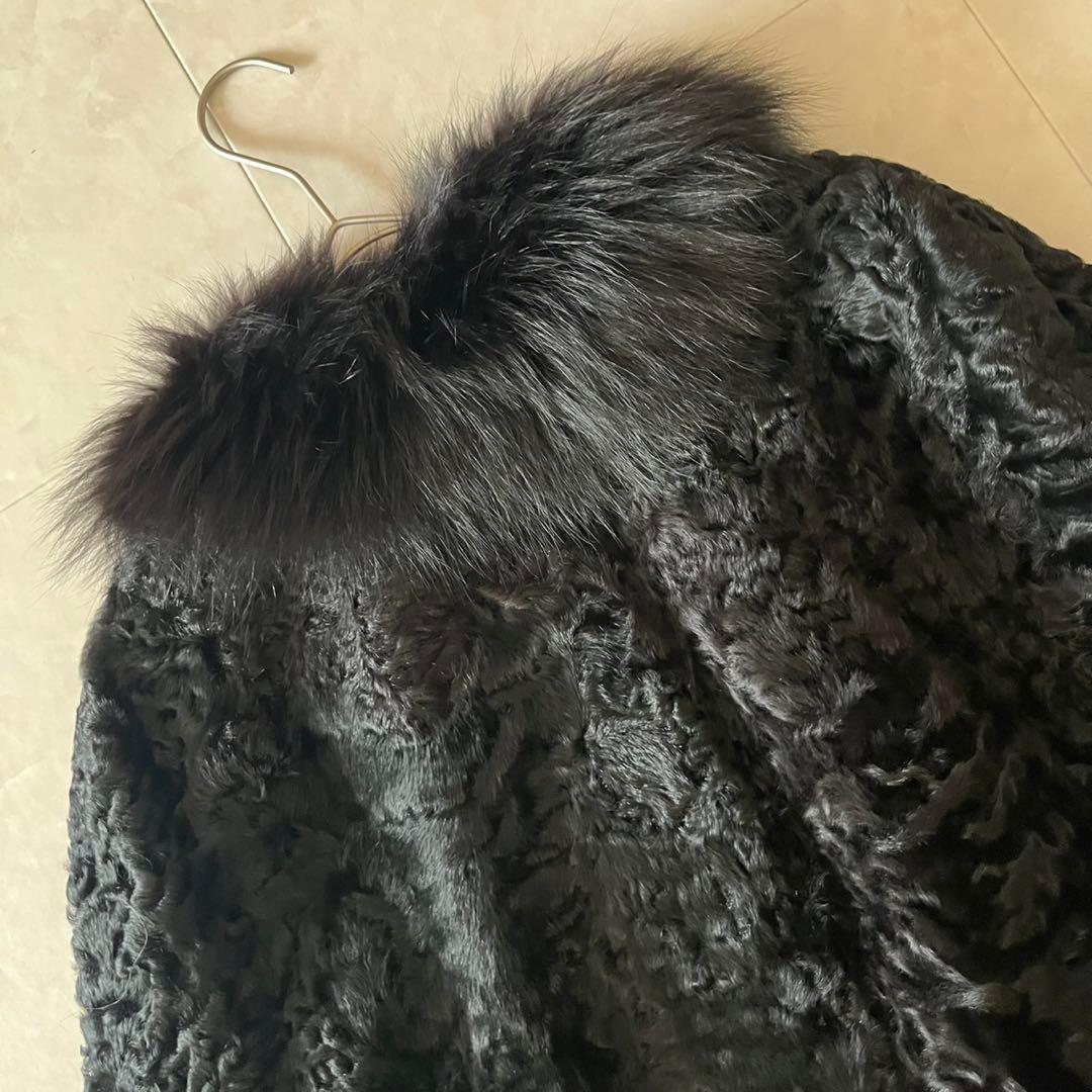 極美品✨フォックスファー× アストラカン　ブラック ケープコート　マントポンチョ