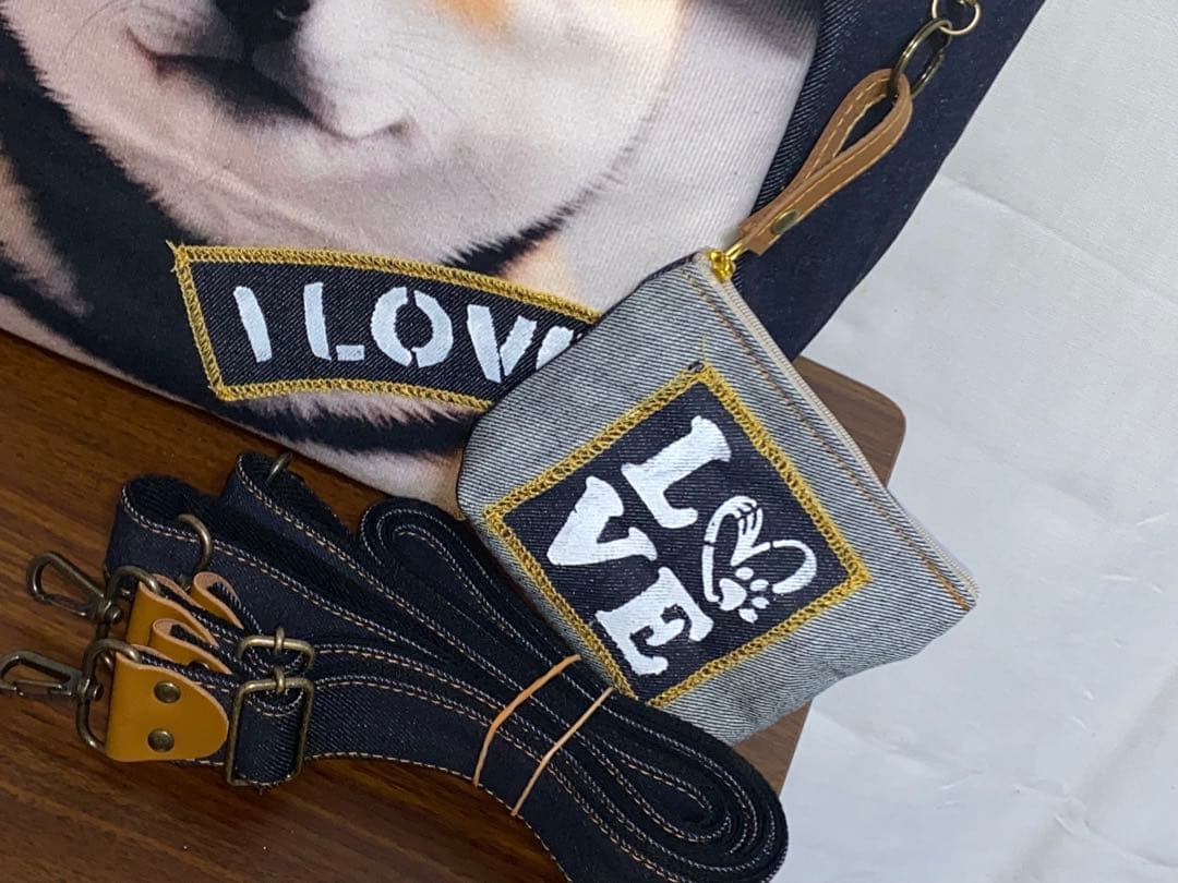 ☆岡山デニム☆ステンシル☆柴犬☆子犬☆4wayボストンバッグ