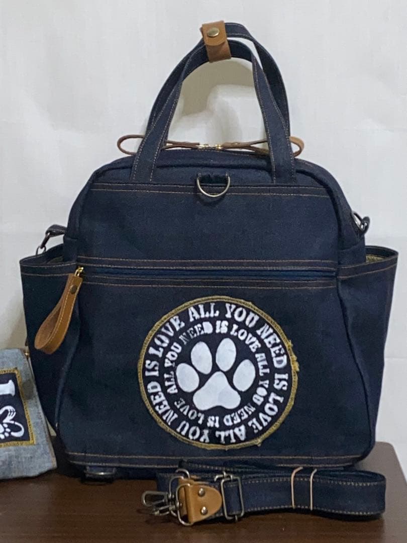 ☆岡山デニム☆ステンシル☆柴犬☆子犬☆4wayボストンバッグ