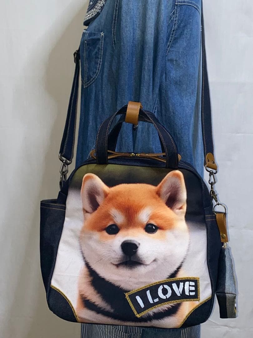 ☆岡山デニム☆ステンシル☆柴犬☆子犬☆4wayボストンバッグ