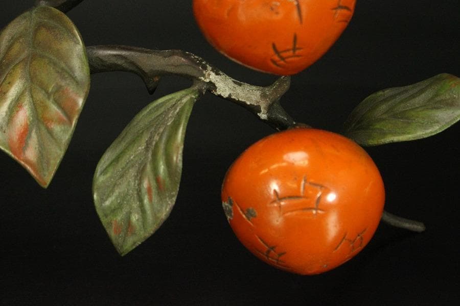 柿 木枝実 野鳥 置物 金属工芸(メ1168)