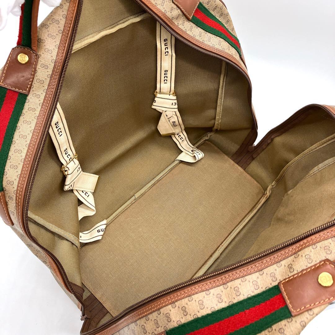 【GUCCI】ボストンバッグ　旅行鞄　シェリーライン　マイクロGG ブラウン