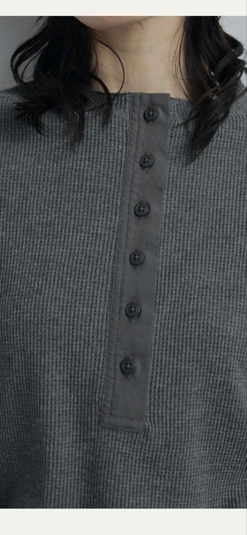anuke　Waffle Henley Tops チャコールグレー