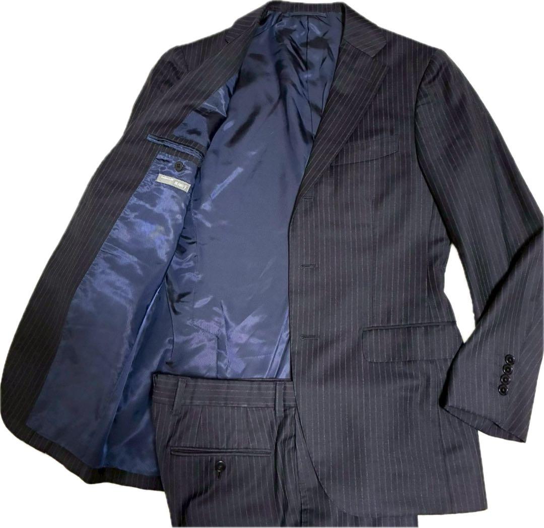 【高級ライン】BEAMS F スーツ　セットアップ　ネイビー　ストライプ　日本製