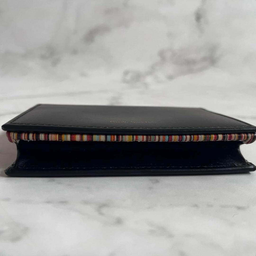 未使用　ポールスミス メンズ カード入れ 無地×マルチストライプ ブラック