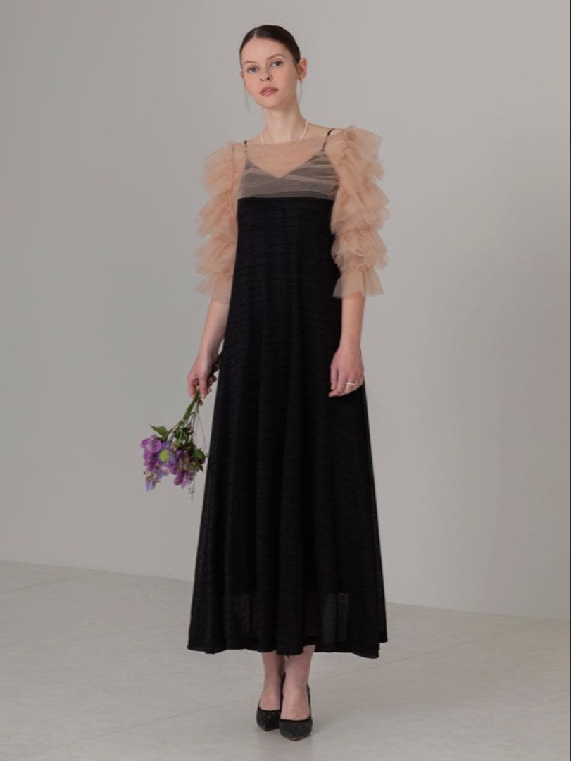 ティアードフリルチュールボレロワンピースドレス結婚式二次会成人式パーティーデート