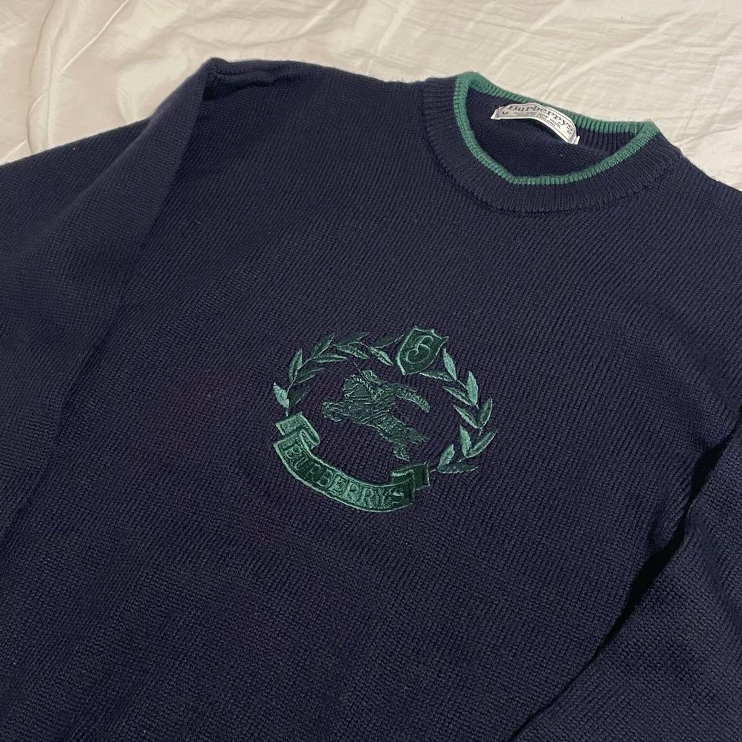 Burberrys ホースロゴ 刺繍 ネイビー×グリーン M ニットセーター