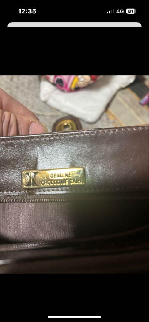 クロコダイルダークブラウンハンドバッグ