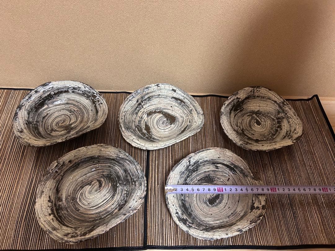 中川自然坊　刷毛目楕円皿　五枚セット