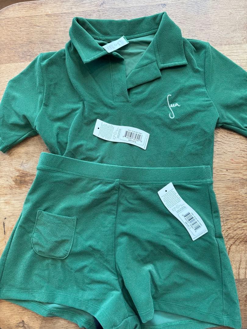 Seea グリーン ポロシャツスタイル セパレート水着