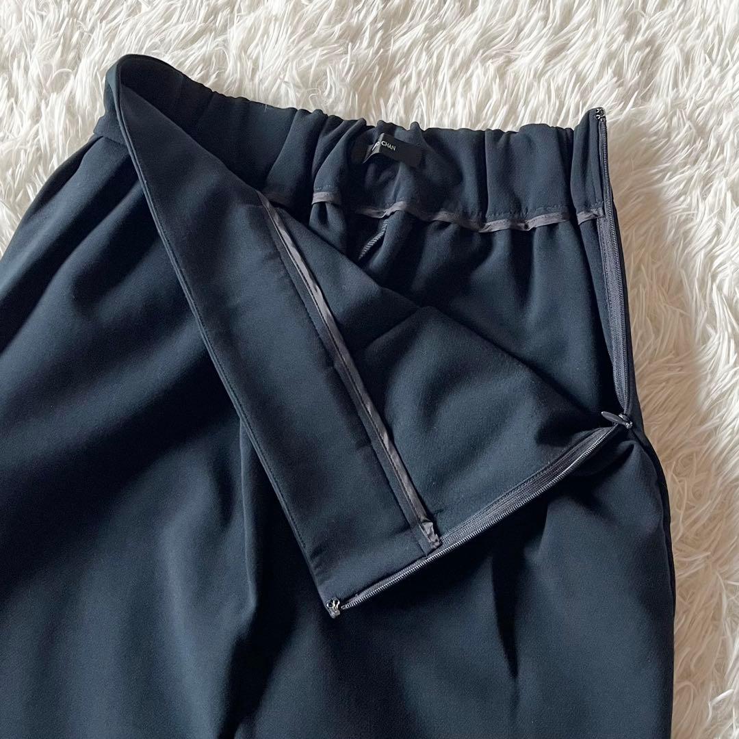 極美品✨ ヨーコチャン ハイウエストラップパンツ 40 ウエストゴム 紺色 近年