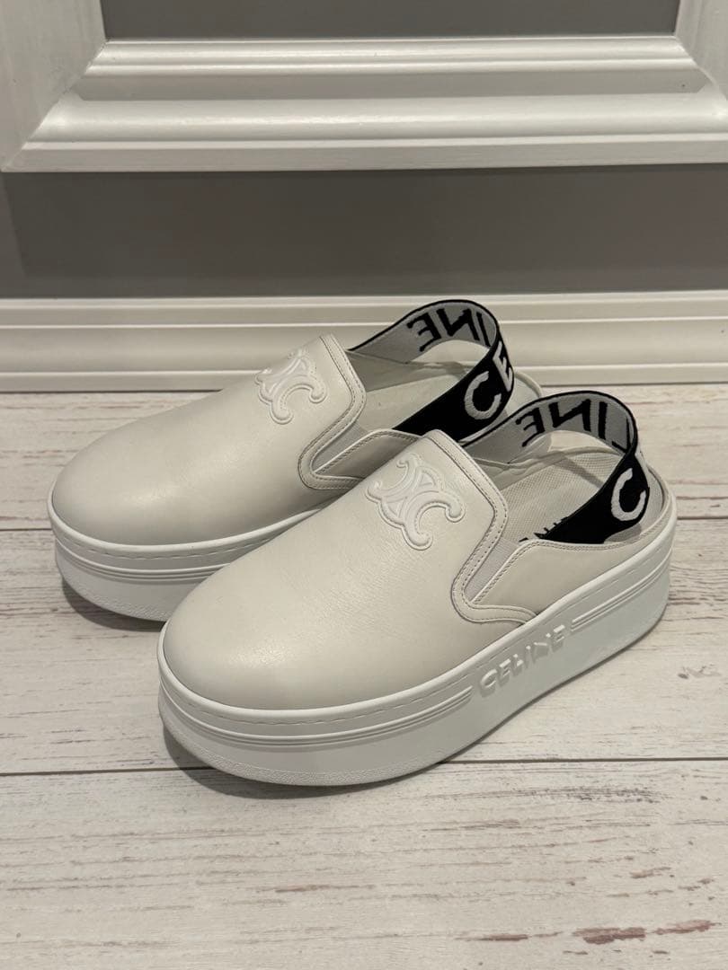 CELINE セリーヌ　ブロックウェッジミュール　ホワイト37 超美品