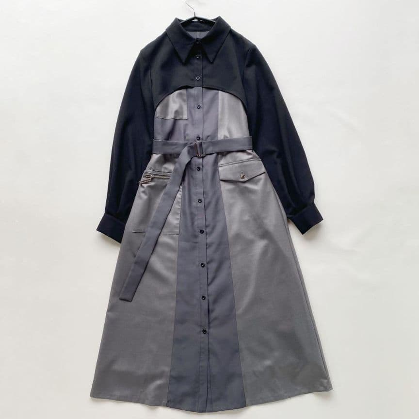 ユナイテッドトウキョウ　ロングシャツワンピース　アシメ配色＆バイカラー
