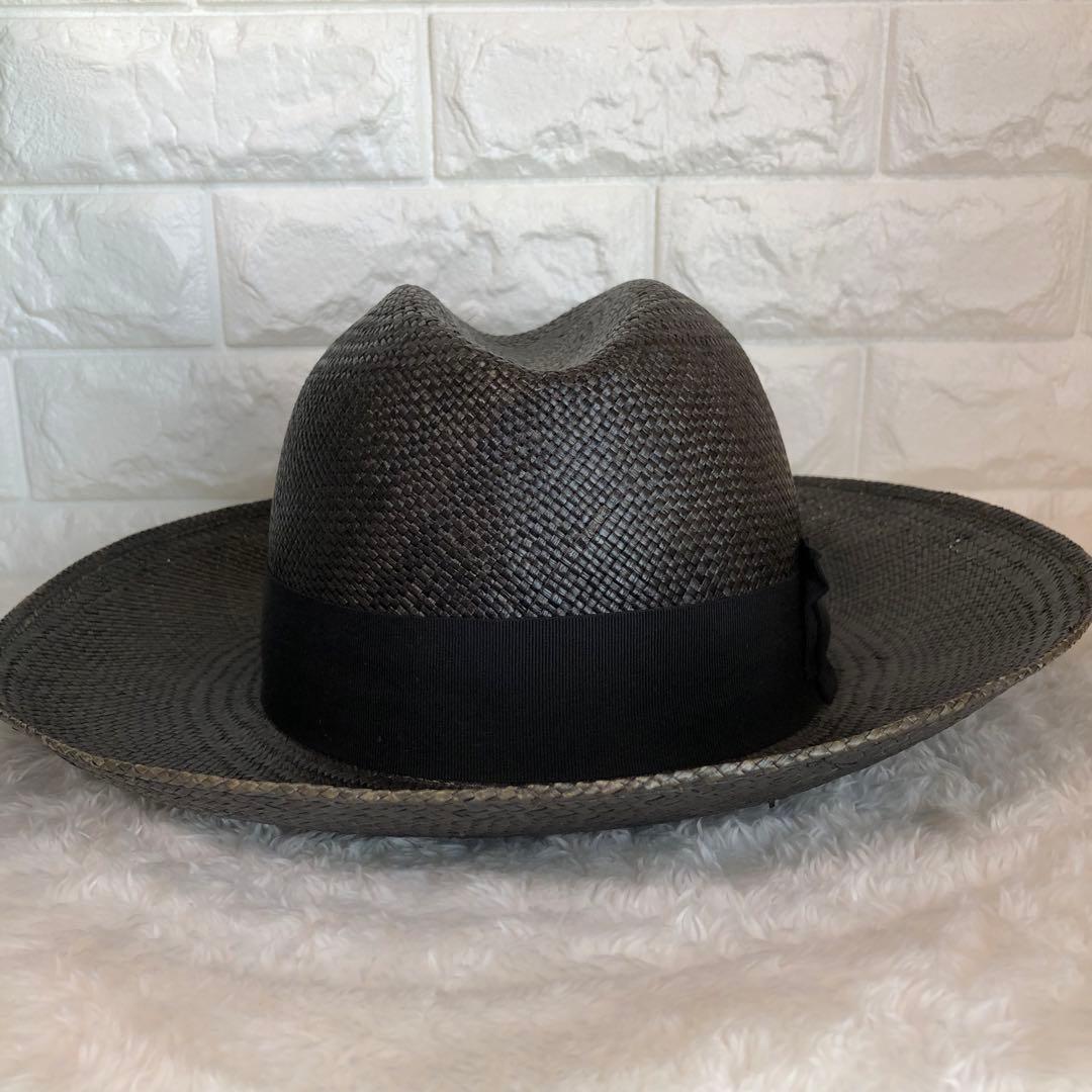 Borsalino ボルサリーノ パナマハット 麦わら帽子 ブラック 天然草