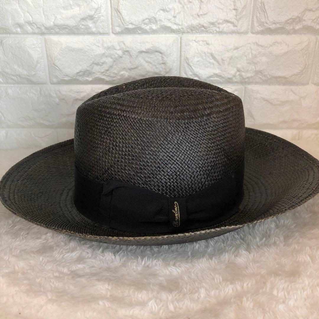 Borsalino ボルサリーノ パナマハット 麦わら帽子 ブラック 天然草