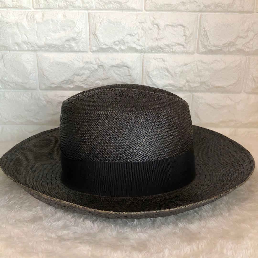 Borsalino ボルサリーノ パナマハット 麦わら帽子 ブラック 天然草