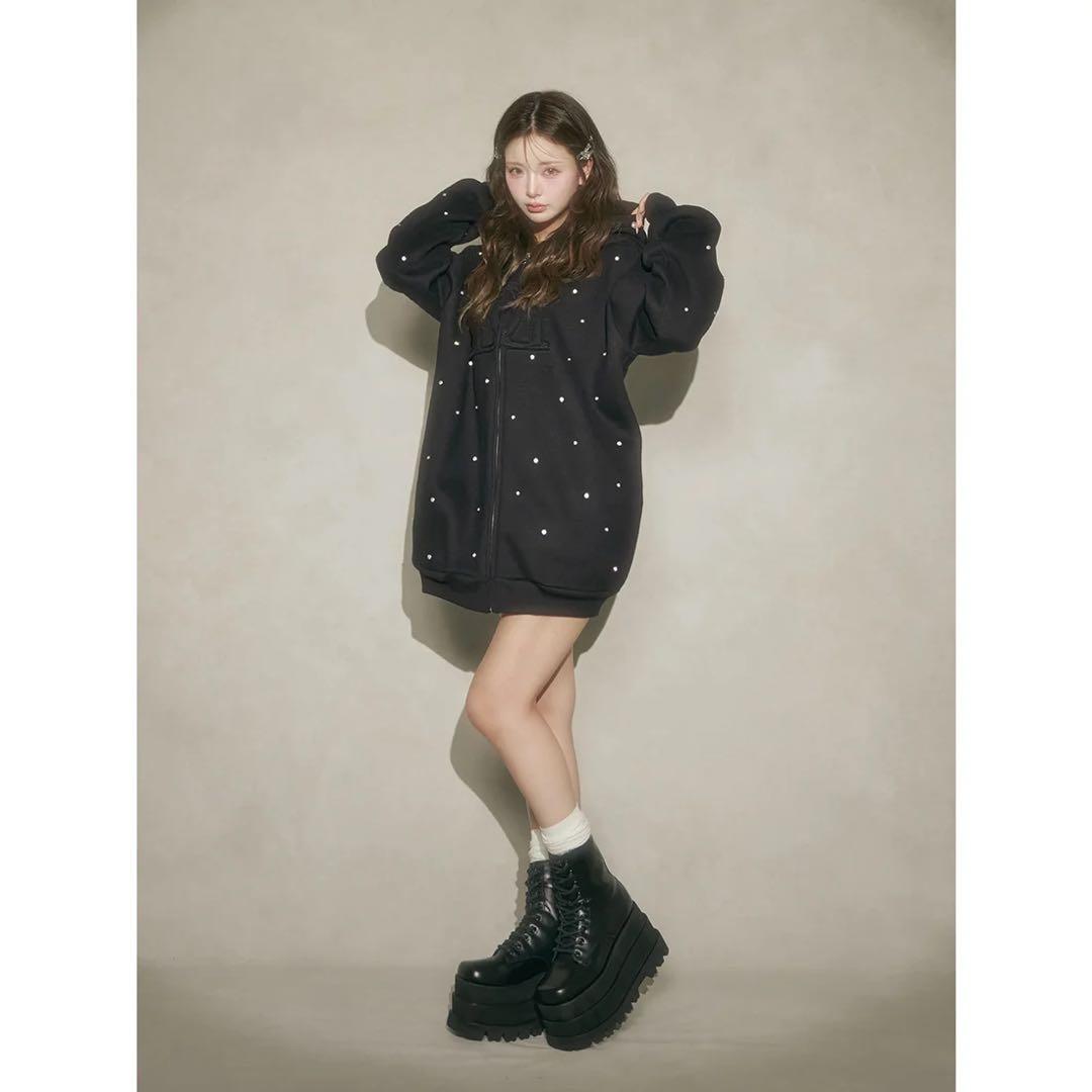 新品タグ付 ブラック フリー ダーリッチ DDロゴビジュージップパーカー F 黒