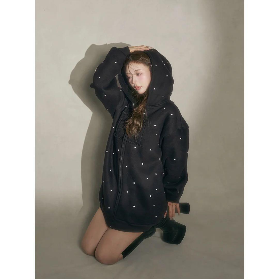 新品タグ付 ブラック フリー ダーリッチ DDロゴビジュージップパーカー F 黒