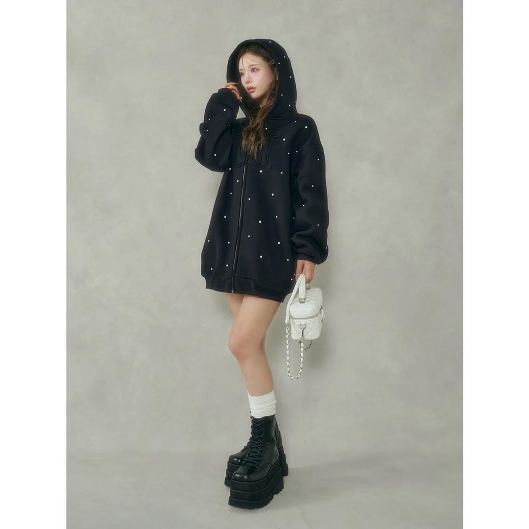 新品タグ付 ブラック フリー ダーリッチ DDロゴビジュージップパーカー F 黒