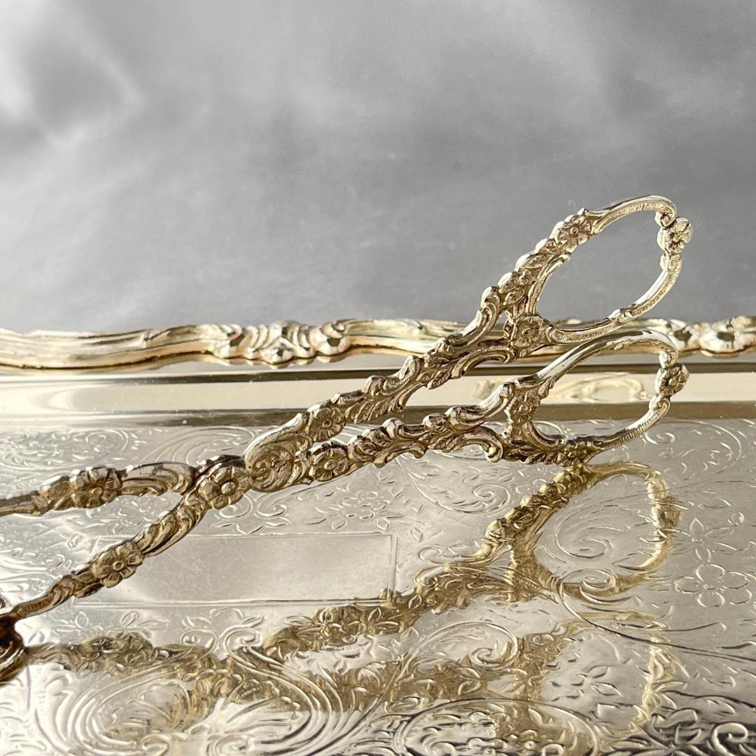 【ドイツ】 薔薇の透かしのトング【純銀】ローズ 16cm