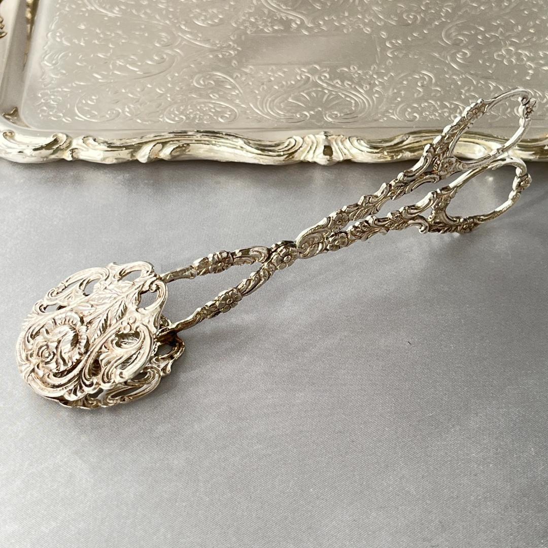 【ドイツ】 薔薇の透かしのトング【純銀】ローズ 16cm