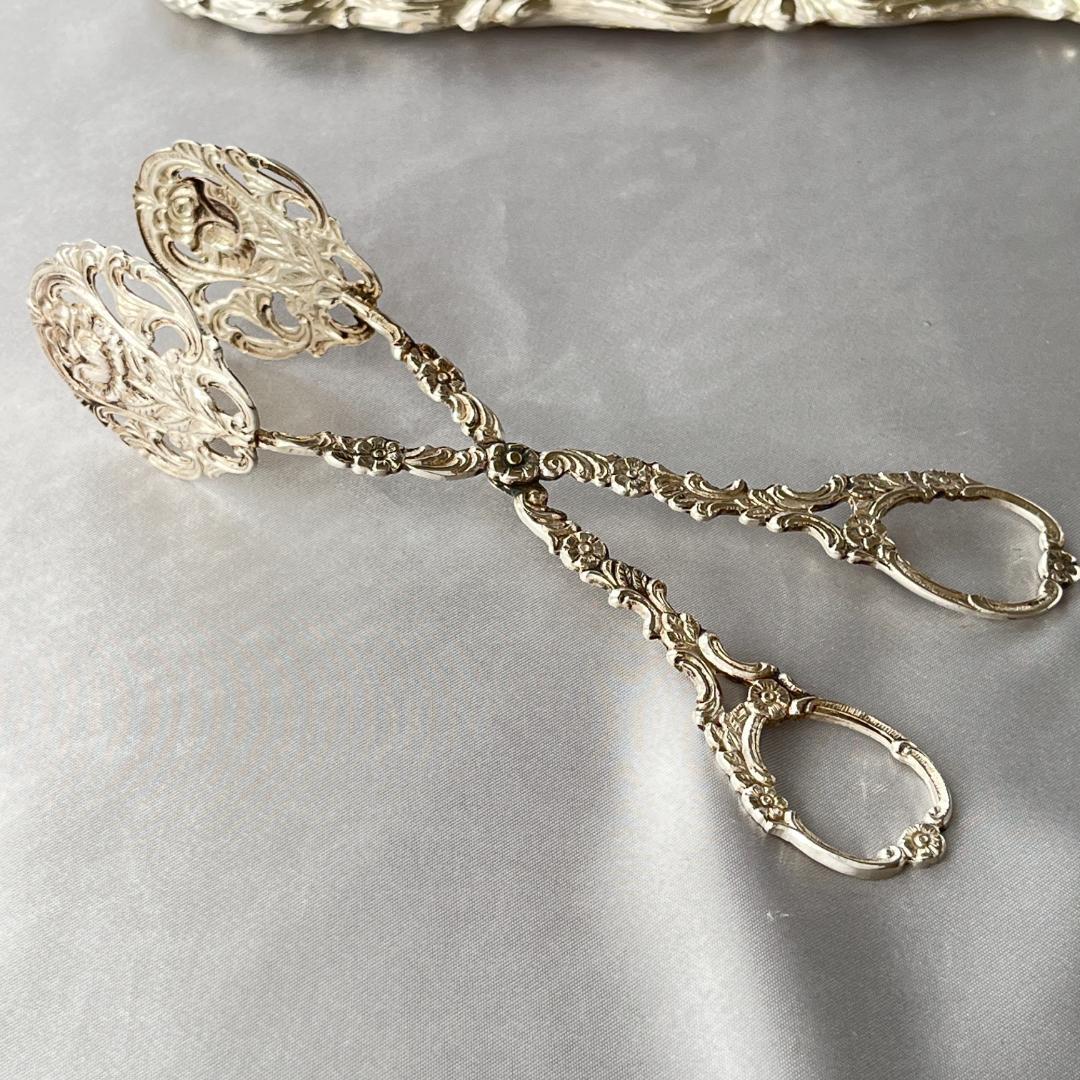 【ドイツ】 薔薇の透かしのトング【純銀】ローズ 16cm