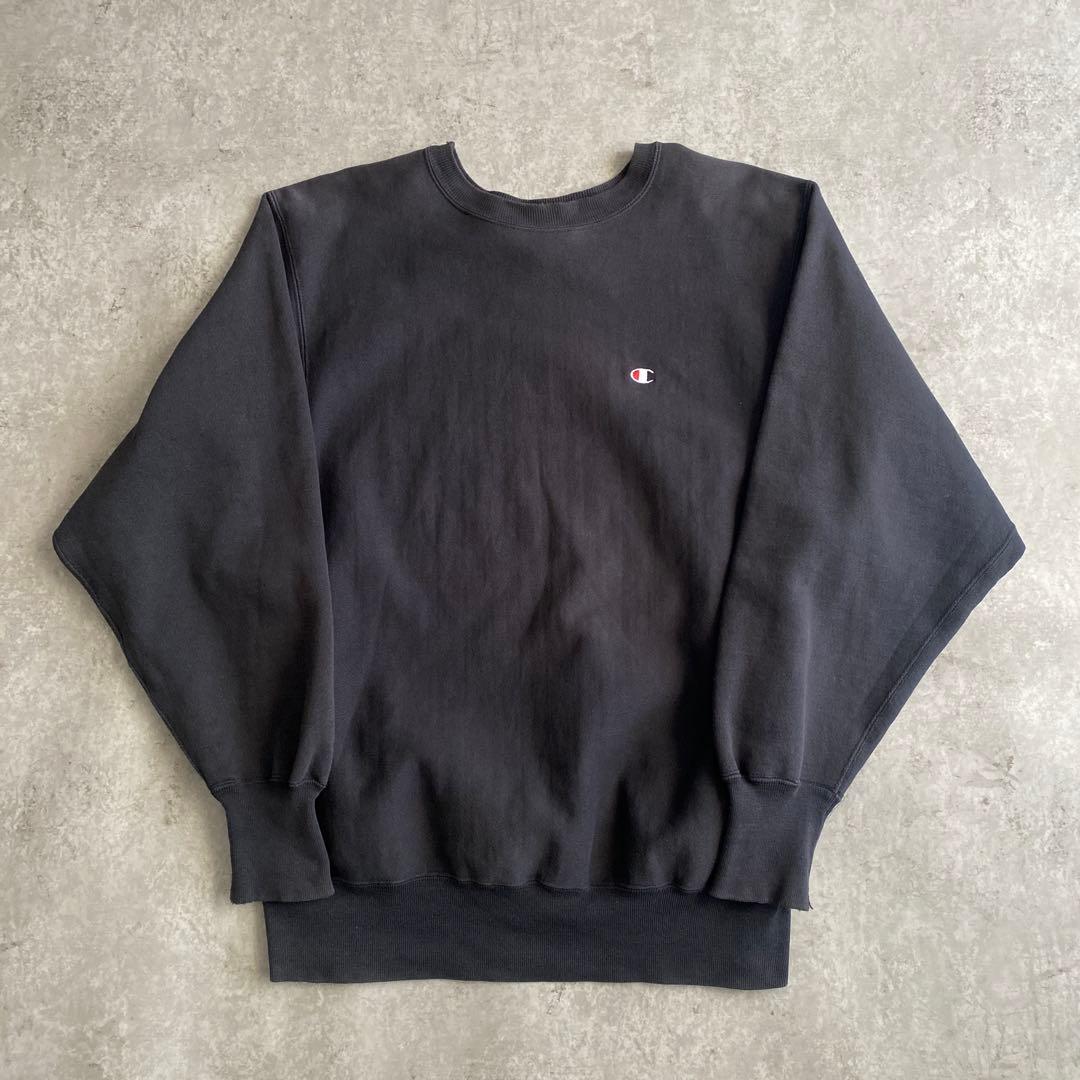 良雰囲気90sチャンピオン目付き無地リバースウィーブUSA製ブラック黒XL