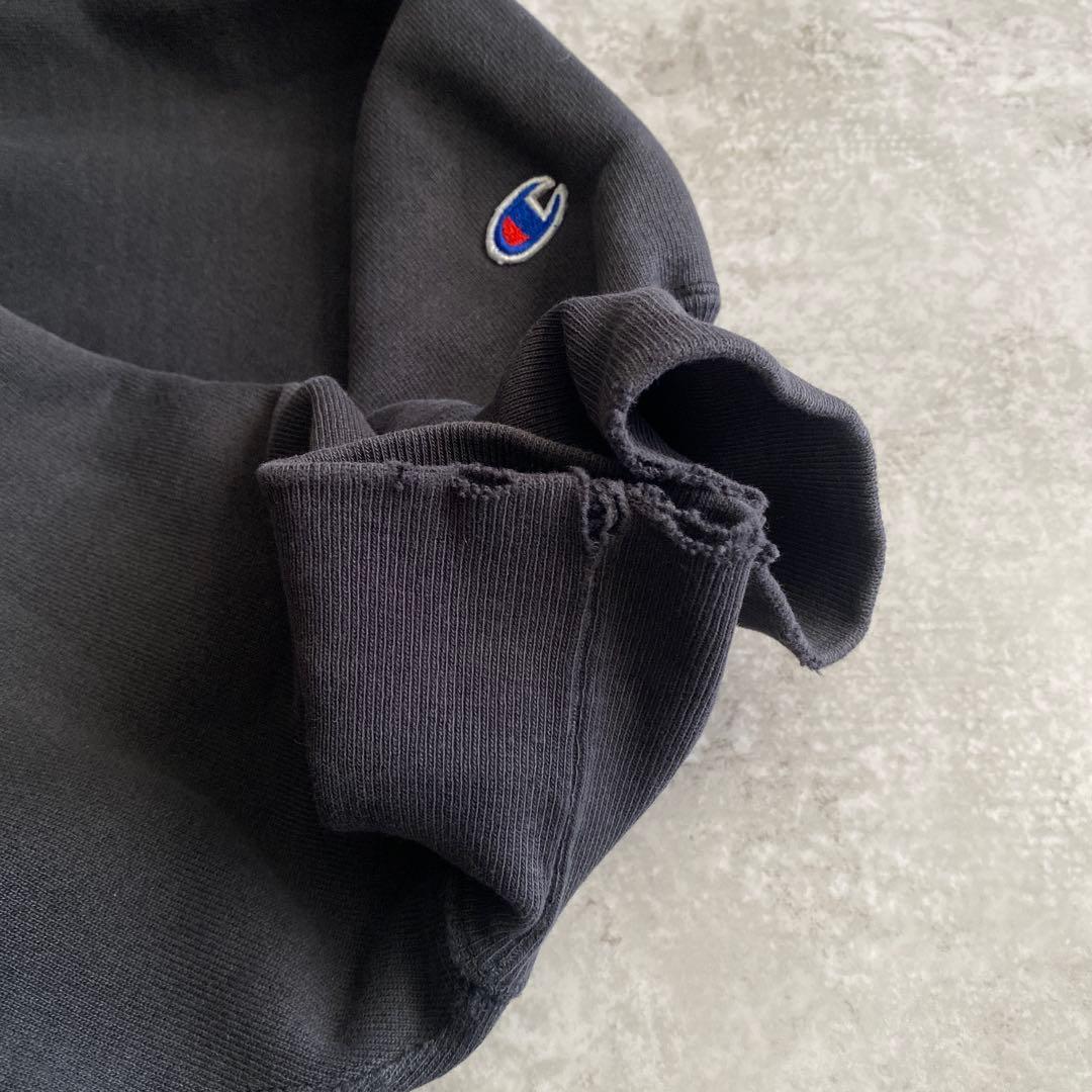 良雰囲気90sチャンピオン目付き無地リバースウィーブUSA製ブラック黒XL