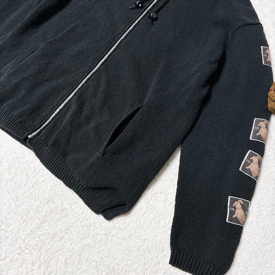 ク*ア様 ピンクハウス 希少 1990年代 うさぎ フード パーカー 黒 ワッペ