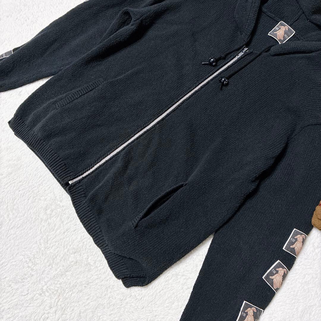 ク*ア様 ピンクハウス 希少 1990年代 うさぎ フード パーカー 黒 ワッペ