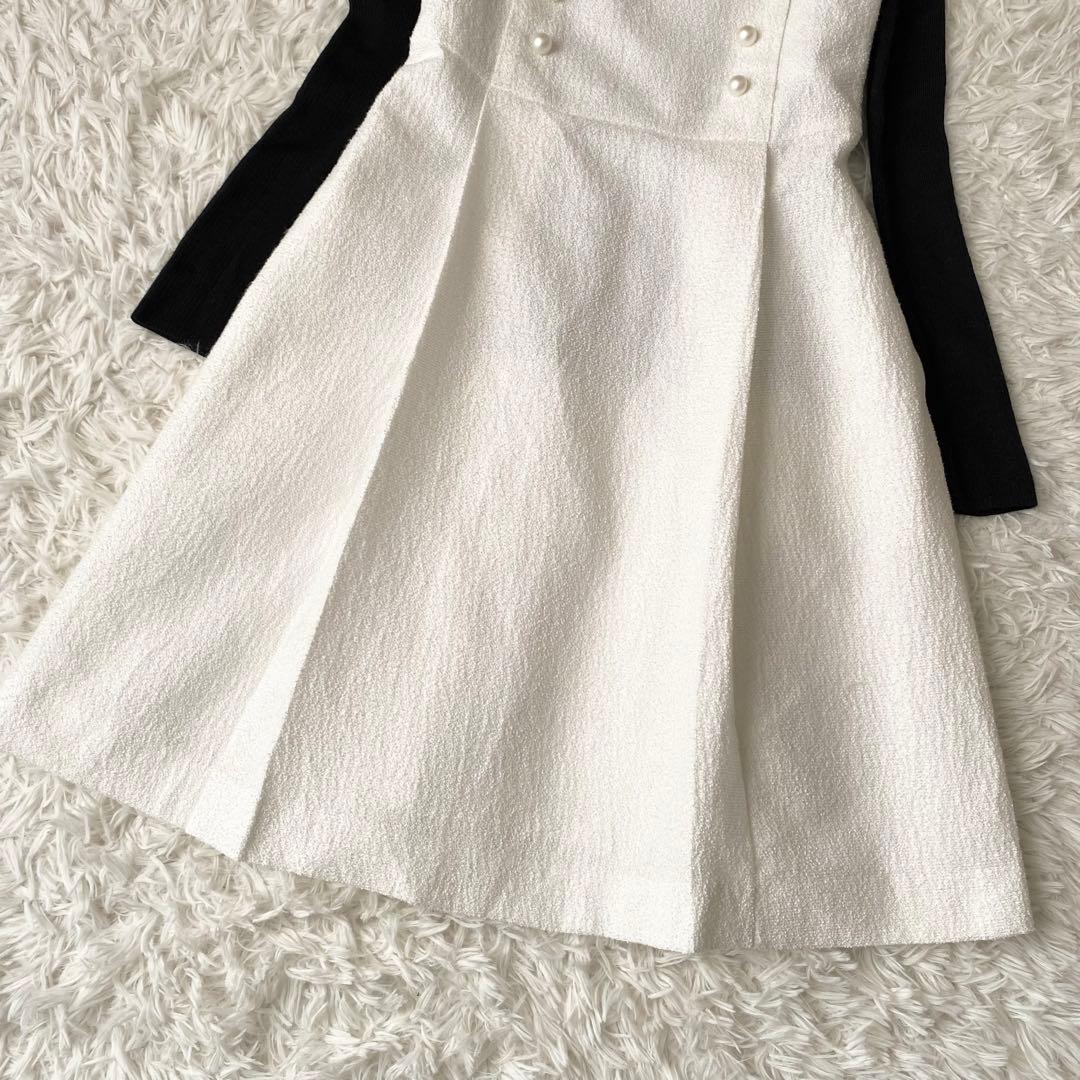 極美品✨Rene TISSUE 高級ツイードワンピース フレア パール ホワイト