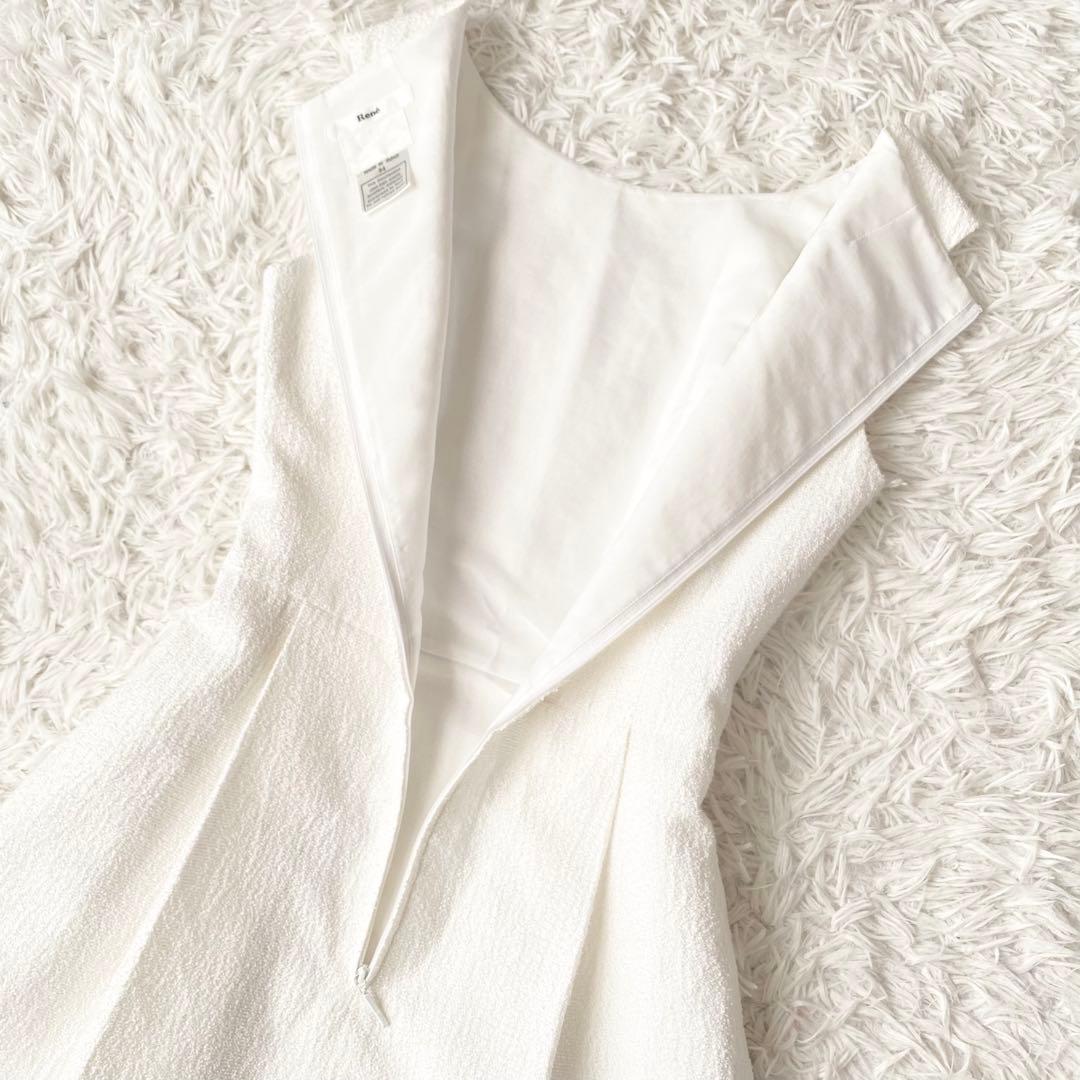 極美品✨Rene TISSUE 高級ツイードワンピース フレア パール ホワイト