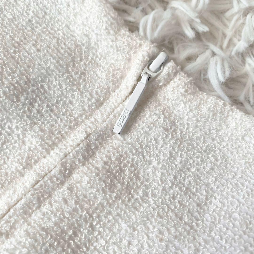 極美品✨Rene TISSUE 高級ツイードワンピース フレア パール ホワイト