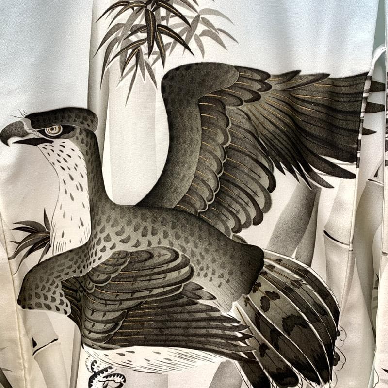 504ay51■お宮参り 男児 祝い着 掛け着 熨斗目 一つ紋 鷹■美品