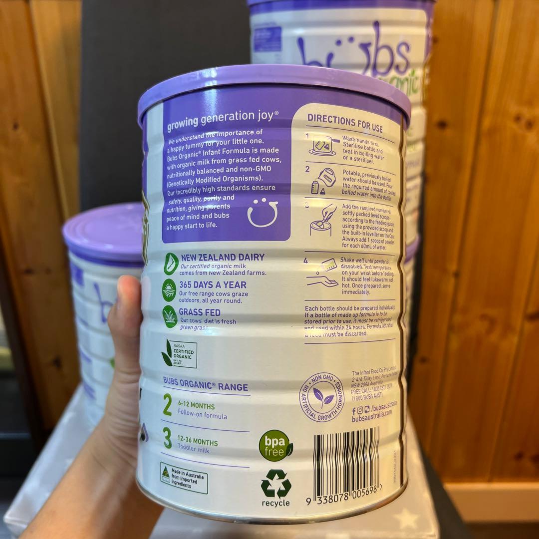 Bubsオーガニック粉ミルク(ステップ1)0〜6ヶ月用 800g 4個