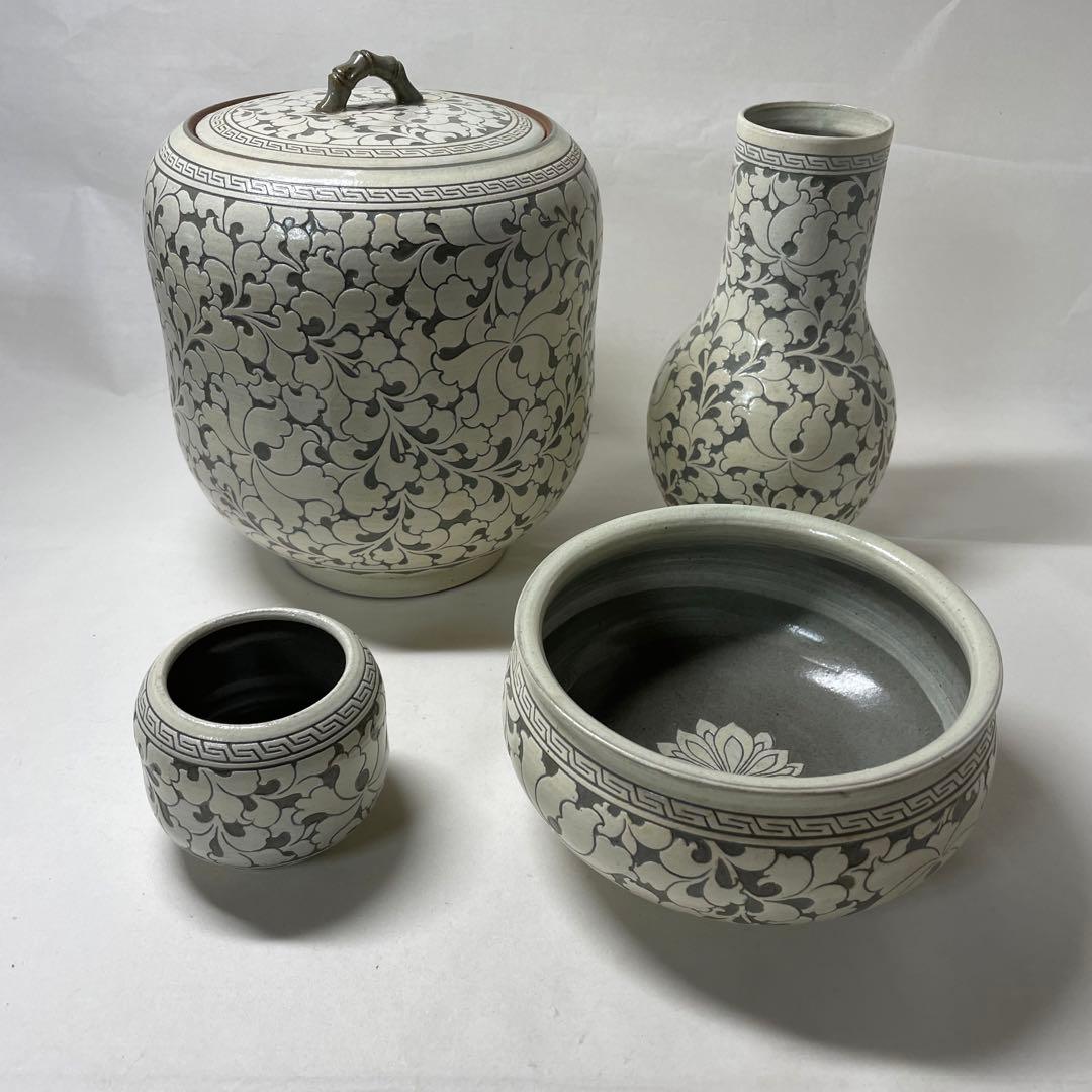 FA38⑨ 奇泉アラベスク風模様茶道具4点セット