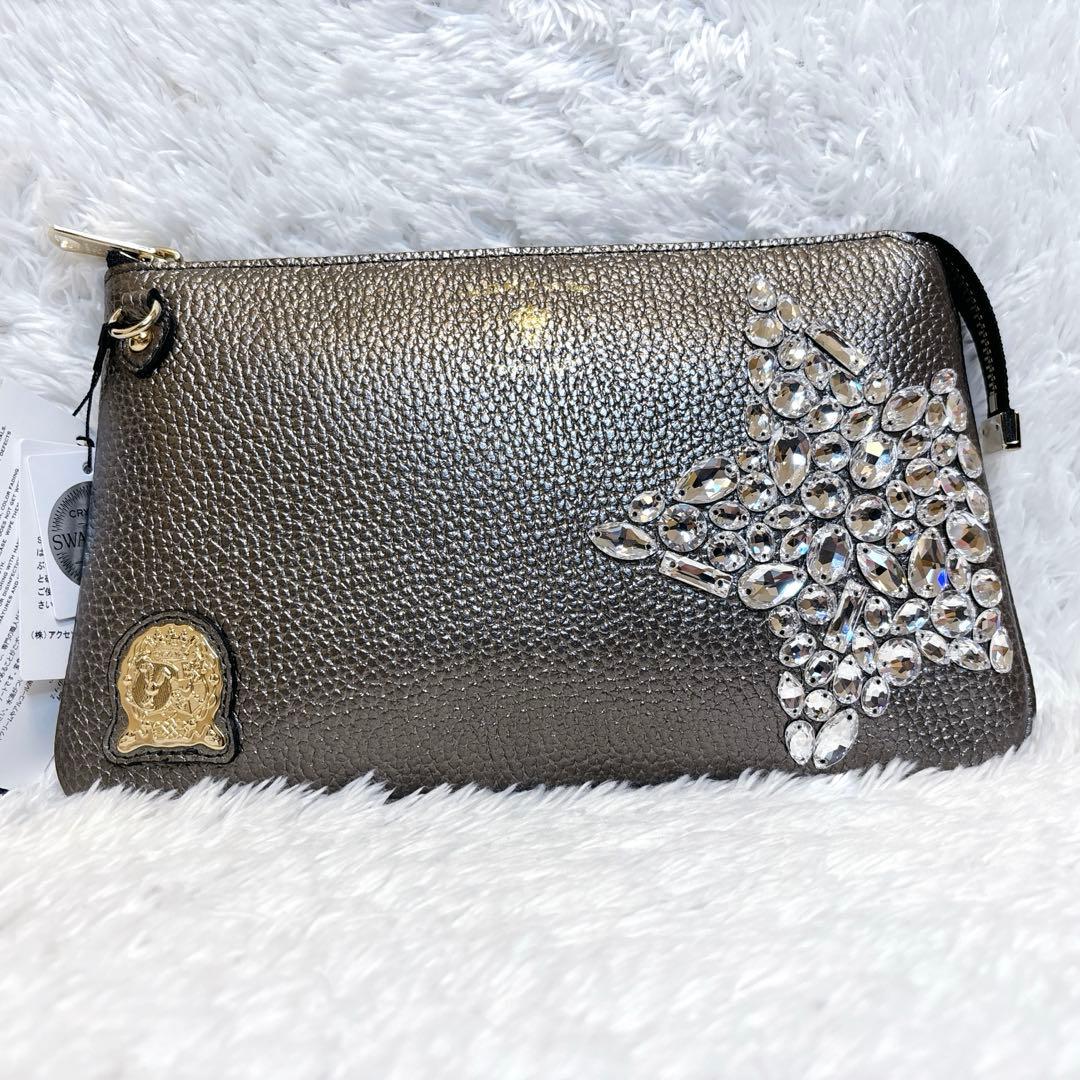 ✨未使用・定価7万✨ ADMJ ウォレットショルダー スワロフスキー ガンメタル