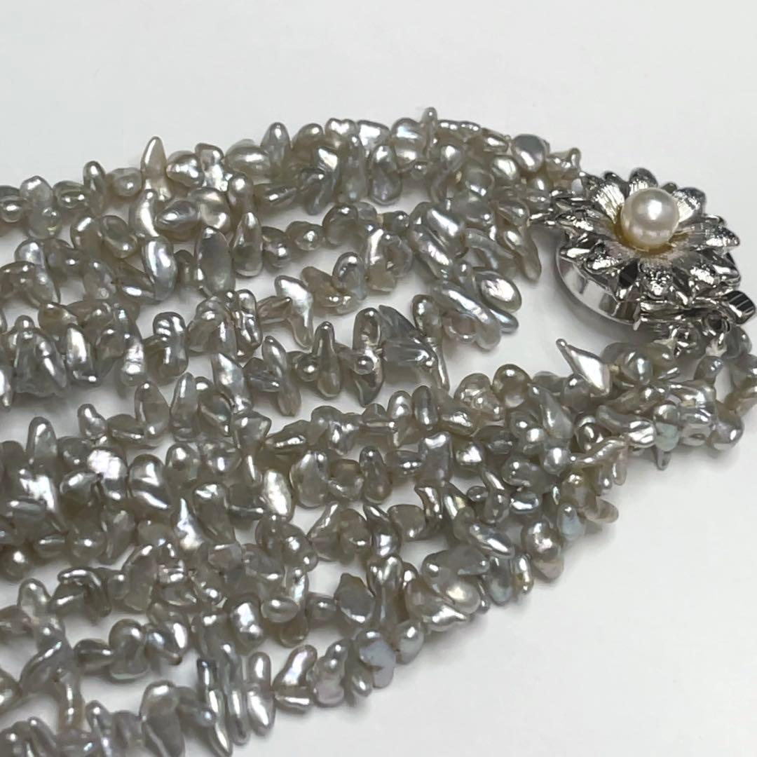 砂ケシパール 真珠 SILVER刻印 ネックレス 5連 グレー系カラー