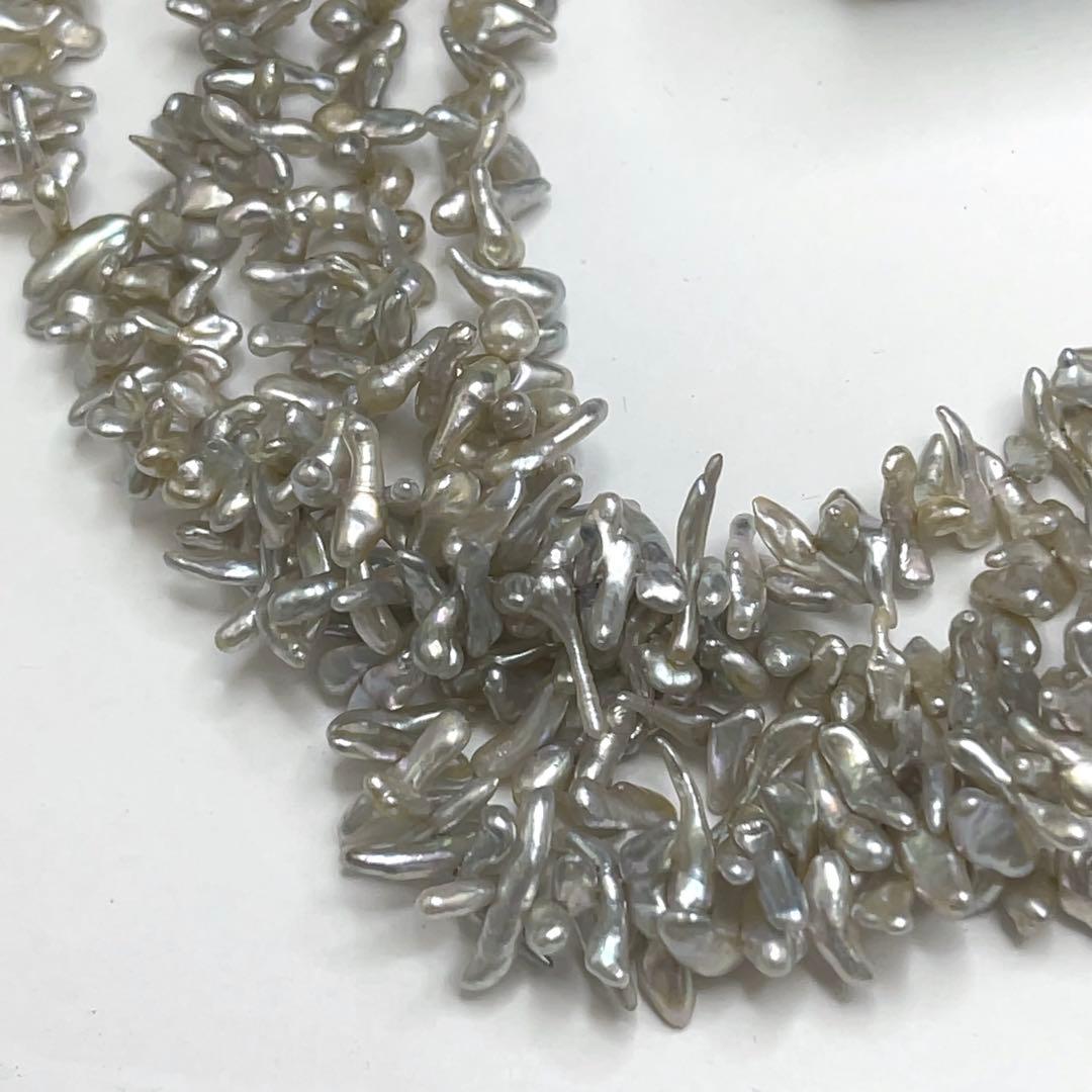 砂ケシパール 真珠 SILVER刻印 ネックレス 5連 グレー系カラー