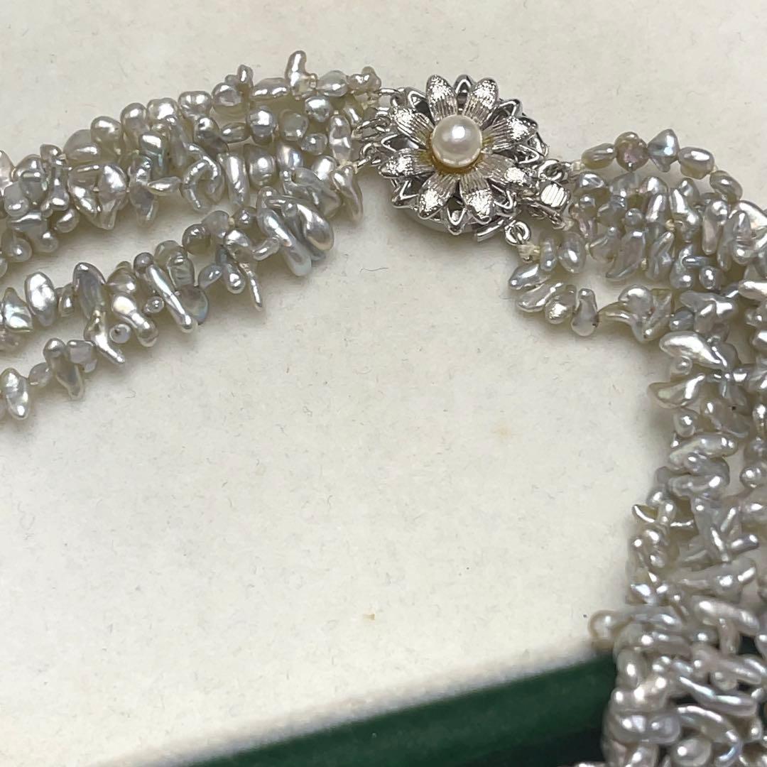 砂ケシパール 真珠 SILVER刻印 ネックレス 5連 グレー系カラー
