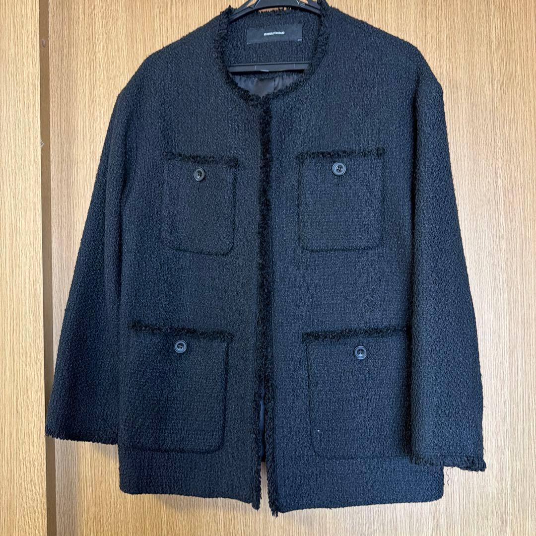 ジャーナルスタンダード ノーカラージャケット 黒 ツイード