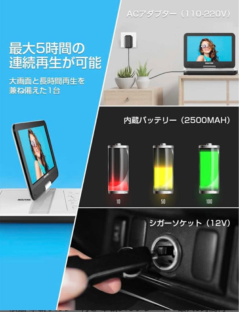 ❣️車載ホルダー付き❣️ポータブルDVDプレーヤー 10.5インチ液晶