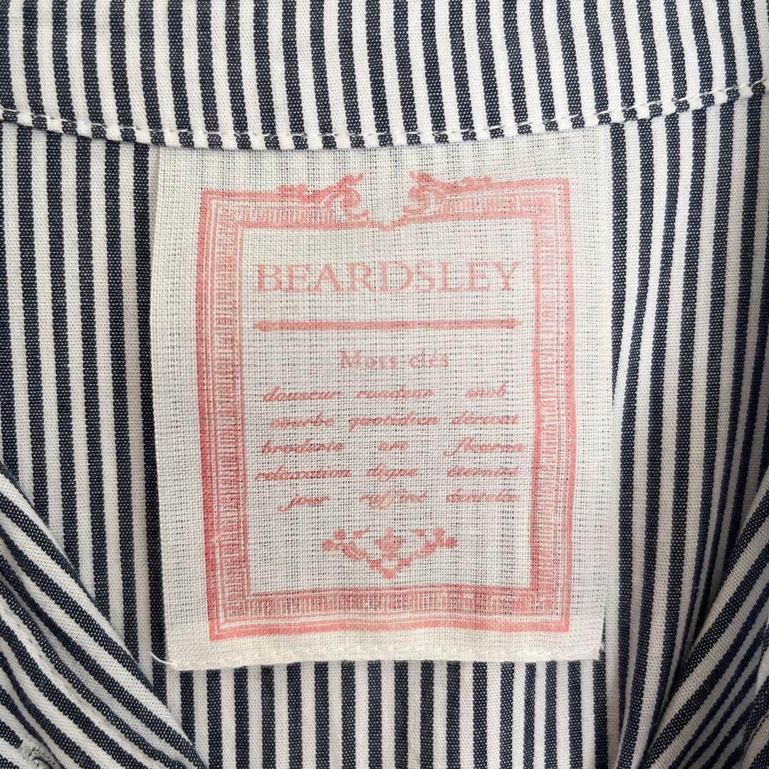 定価2.2万 ビアズリー 先染めギャザーワンピース ストライプ ネイビー 定番